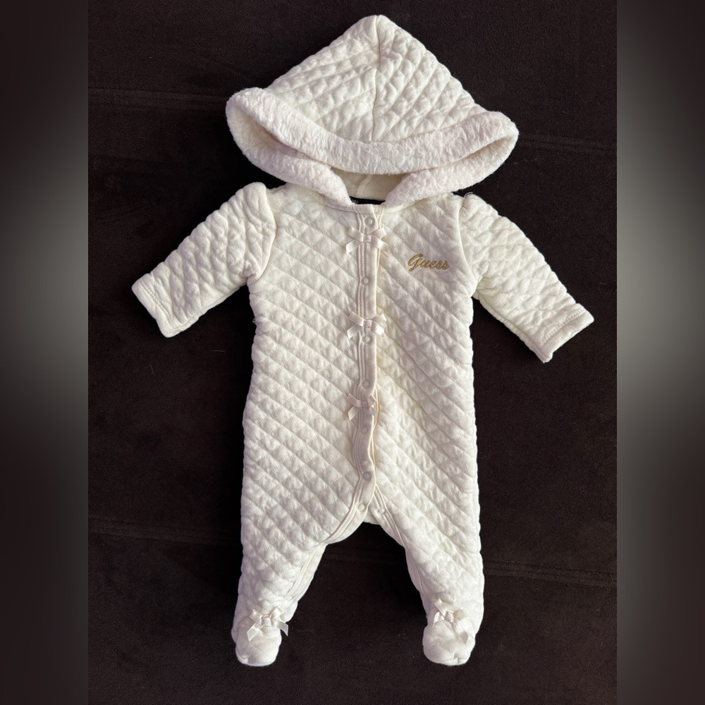 Guess Baby Cream Quilted Hooded Footie